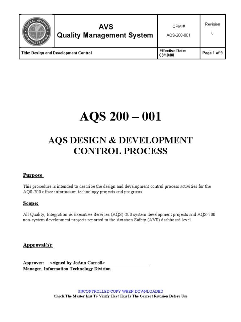 AQS-200 Design & Development Control | PDF | Project Management ...