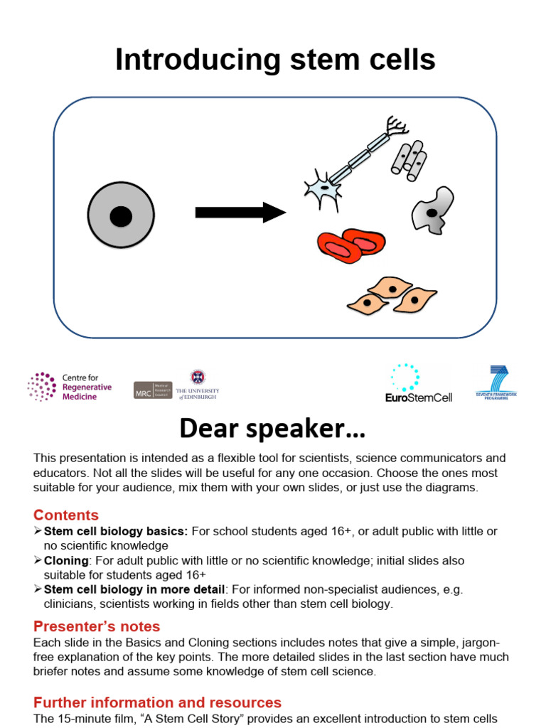 Stem Cells for Educators & Scientists | PDF | Cell Potency | Cloning