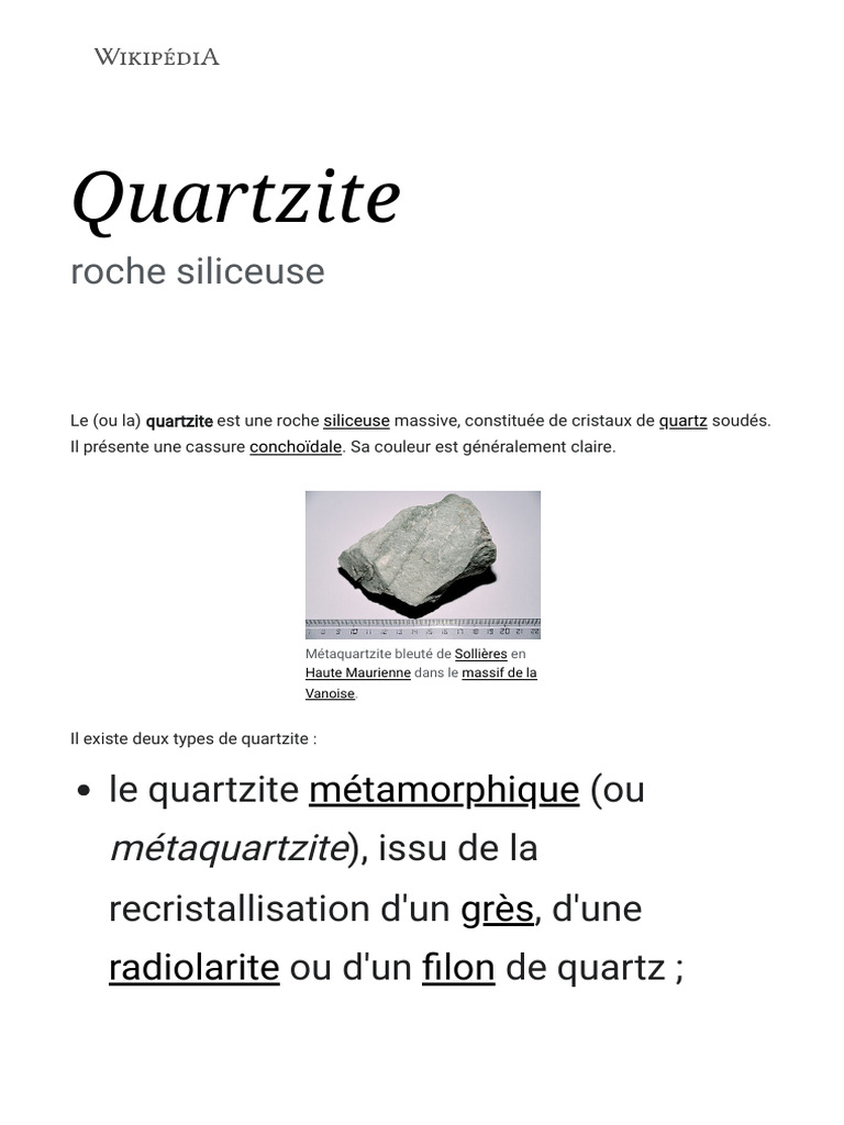 Caractéristiques du quartzite et ses types | PDF | Pétrologie | Roche
