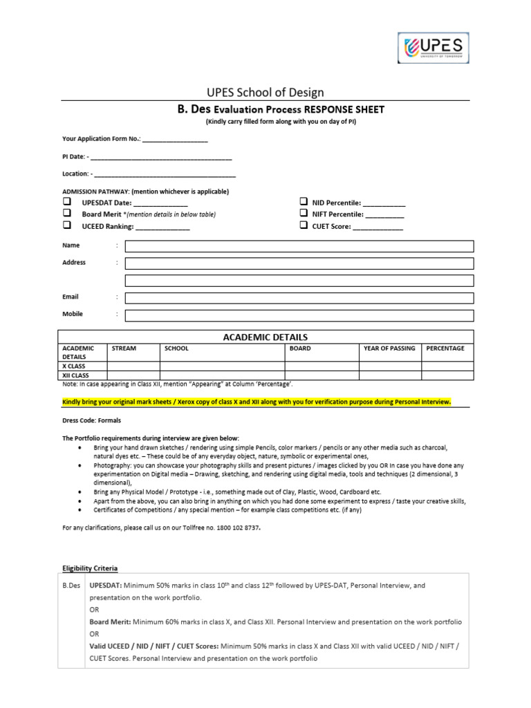 B.Des Admission Guide | PDF