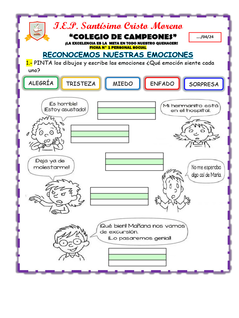 FICHA DE LAS EMOCIONES PERSONAL SOCIAL 2024 | PDF
