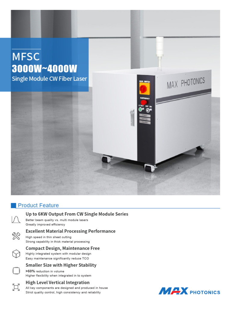 MFSC 3000W/4000W Laser Specifications | PDF | Laser | Optical Fiber