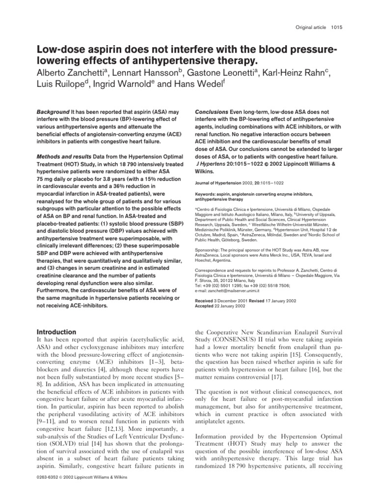 LowDose Aspirin Does Not Interfere With The Blood Pressure Lowering