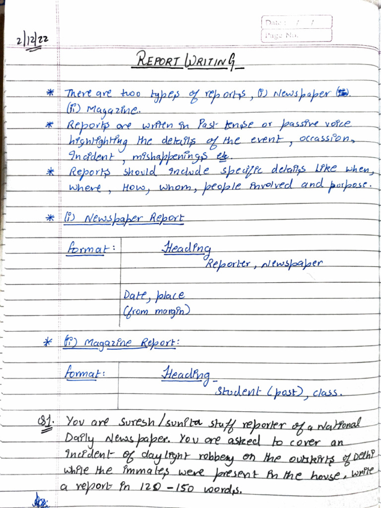 Report Writing Class 12 | PDF