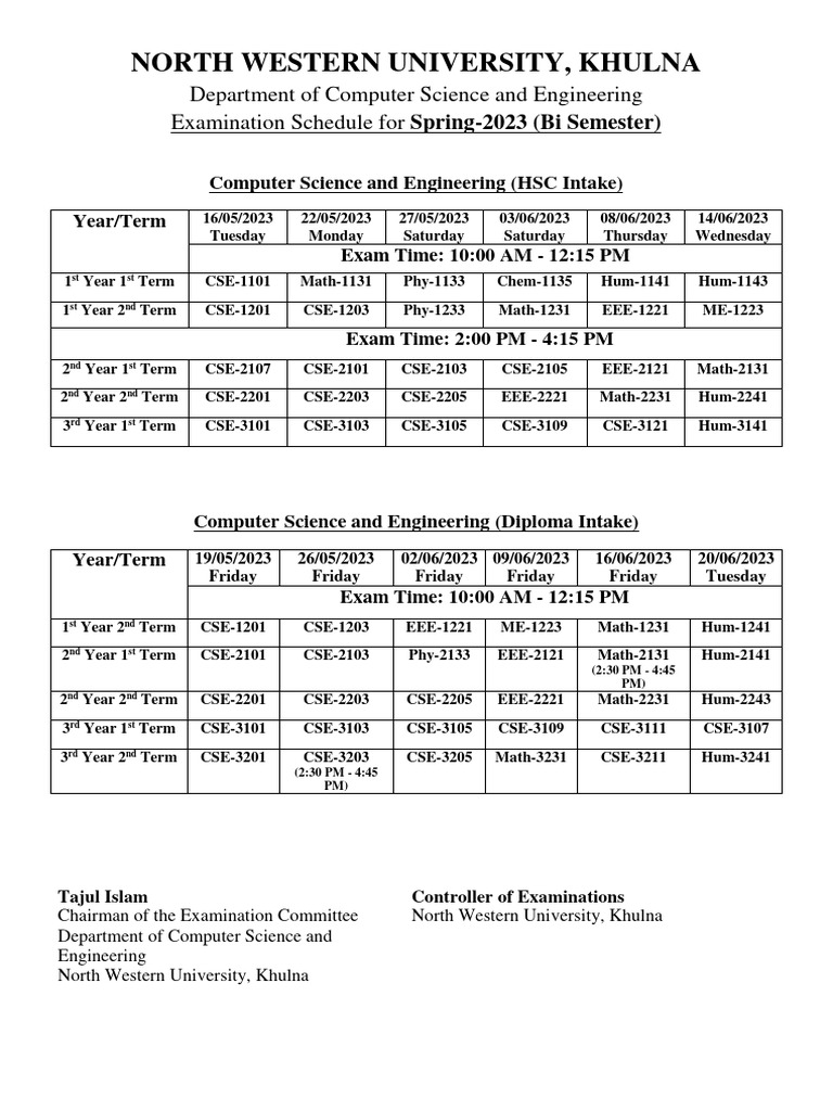 Bi Semester Exam Routine Spring 2023 4 Year 3 Year 1 | PDF | Academic Term