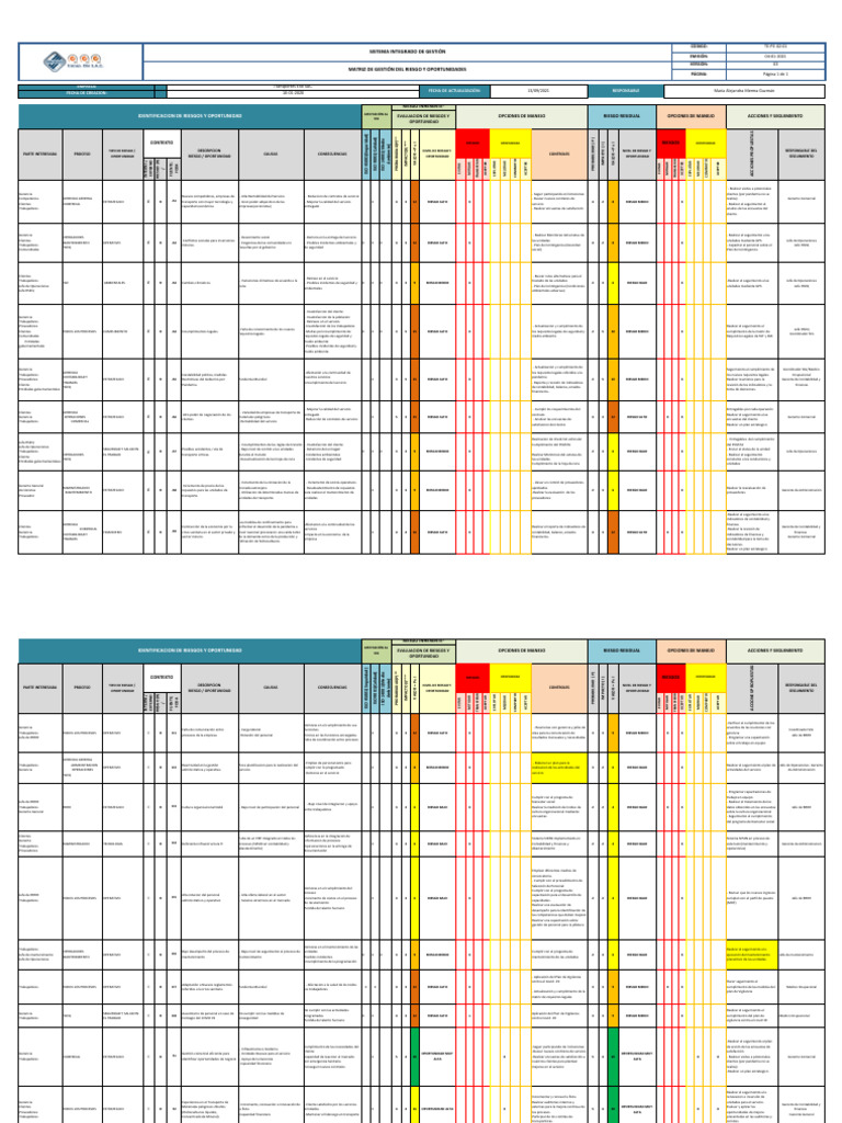 Matriz de Riesgos y Oportunidades en Transporte | PDF | Economias ...
