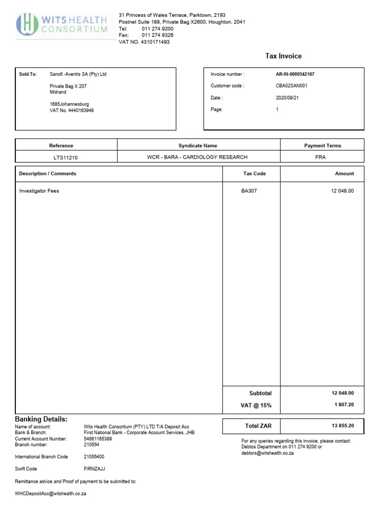 Tax Invoice for Sanofi-Aventis SA | PDF | Invoice | Economies
