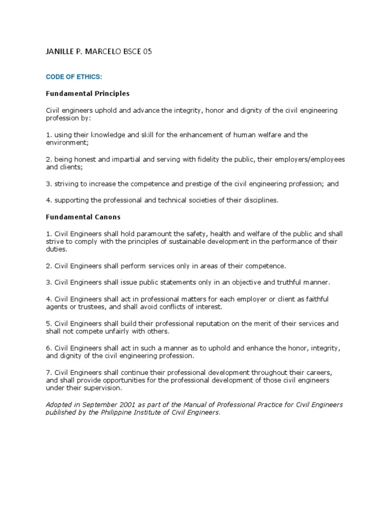 Civil Engineering Code of Ethics | PDF | Profession | Engineering