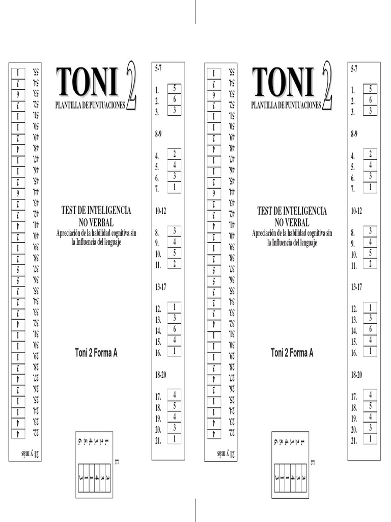 04 TEST TONI 2 - Cartilla de Puntuaciones A | PDF
