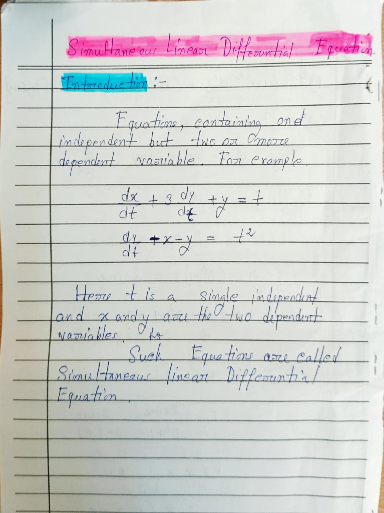 Unit 1-Simultaneous and Symmetric Simultaneous DE | PDF