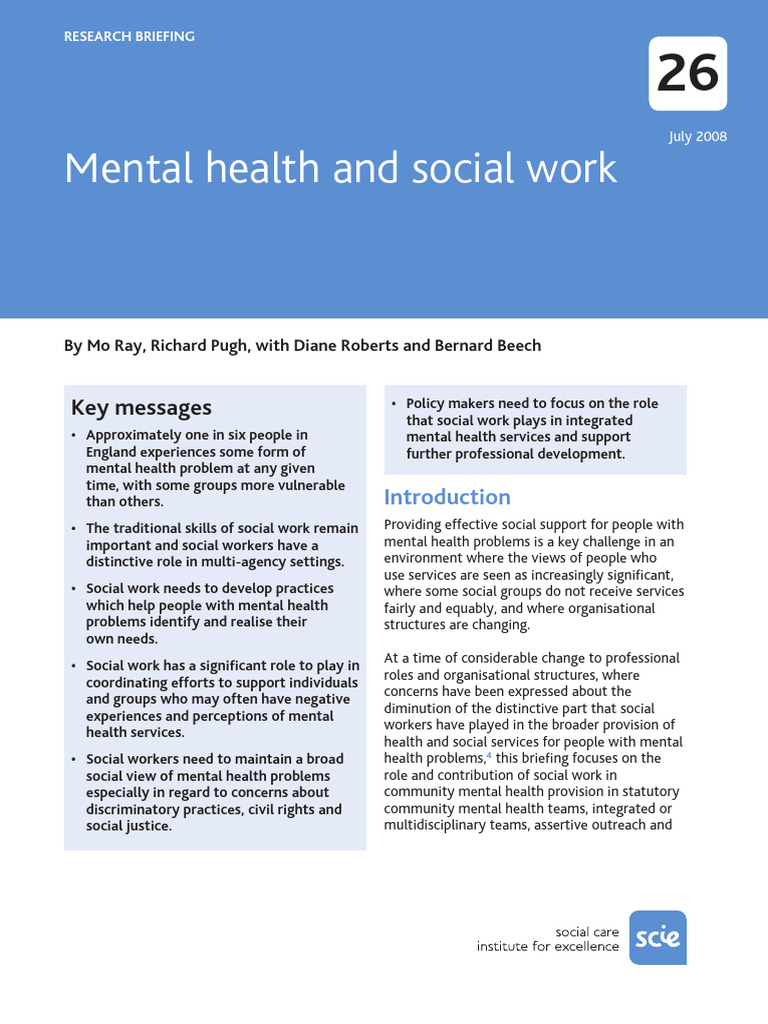 Role of Social Work in Mental Health | PDF | Social Work | Mental Health