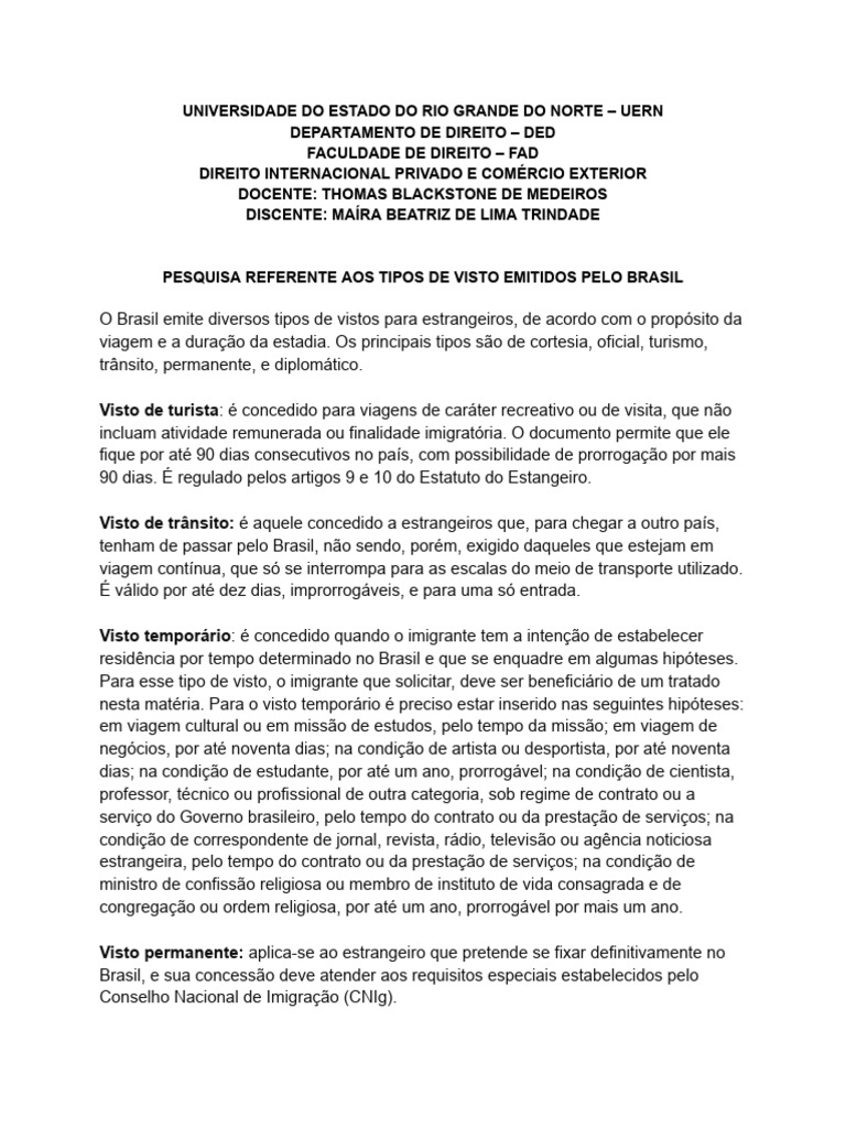Tipos de Visto | PDF | Visto para viagem | Diplomacia