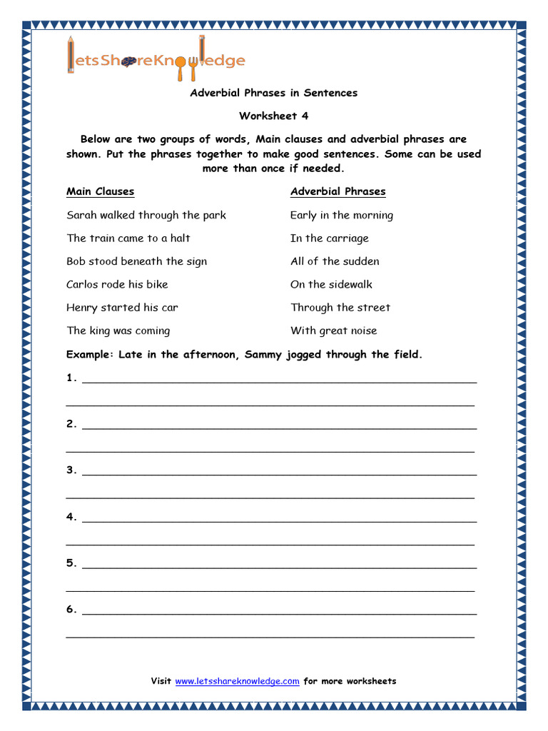 Adverbial Phrase Worksheet