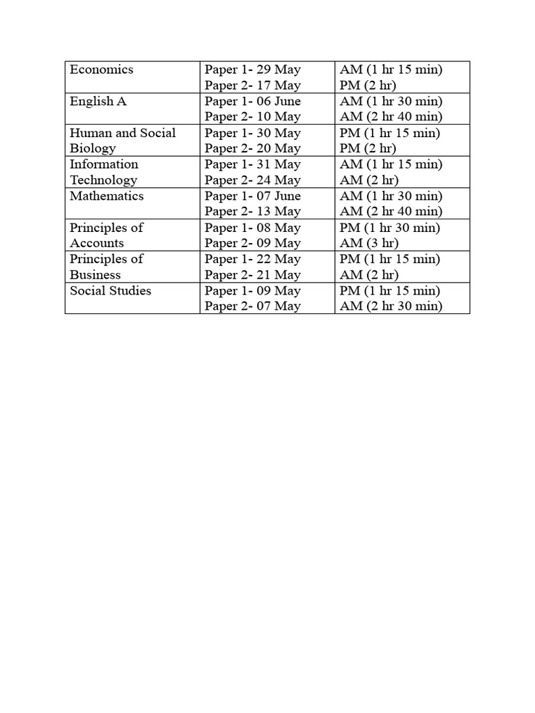CXC Timetable PDF