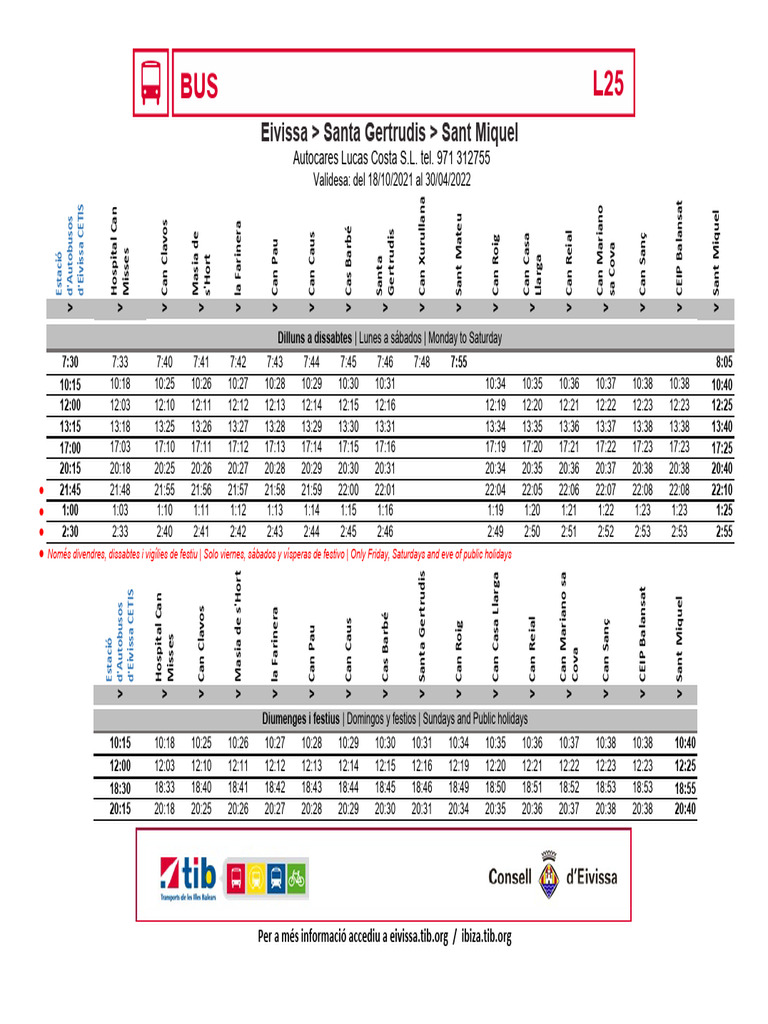 BUS L25: Eivissa Santa Gertrudis Sant Miquel | PDF