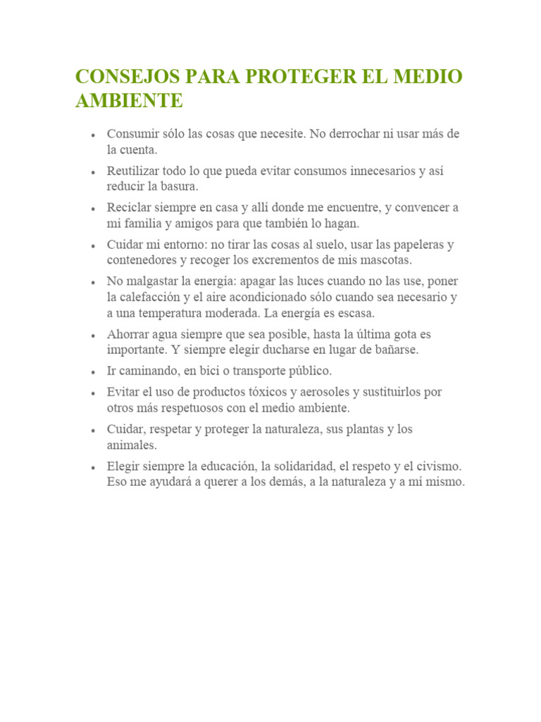 Consejos para Cuidar el Medio Ambiente | PDF | Salud y bienestar