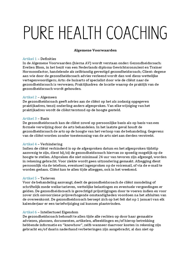 Algemene Voorwaarden PURE Health Coaching | PDF