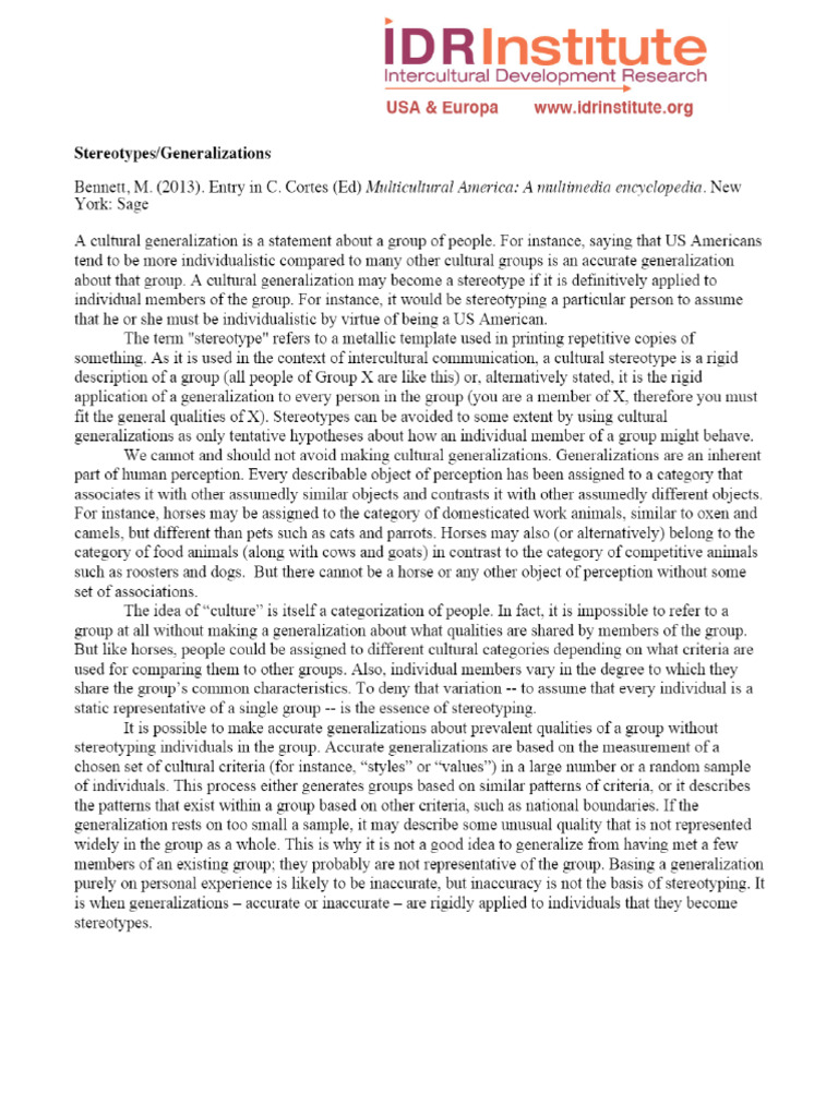 Bennett, M. (2013) - Entry in C. Cortes (Ed) Multicultural America - A ...