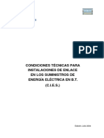 CONDICIONES TÉCNICAS PARA INSTALACIONES DE ENLACE EN LOS SUMINISTROS DE ENERGÍA ELÉCTRICA EN B.T.