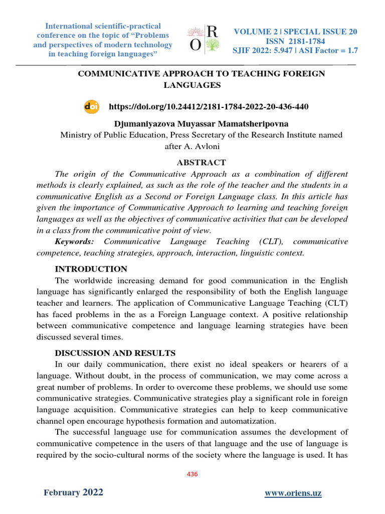 Communicative Approach To Teaching Foreign Languages | PDF | Language ...