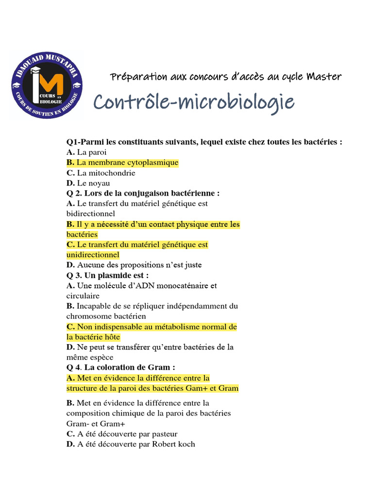 Questions sur la microbiologie et les bactéries | PDF | Prokaryota ...