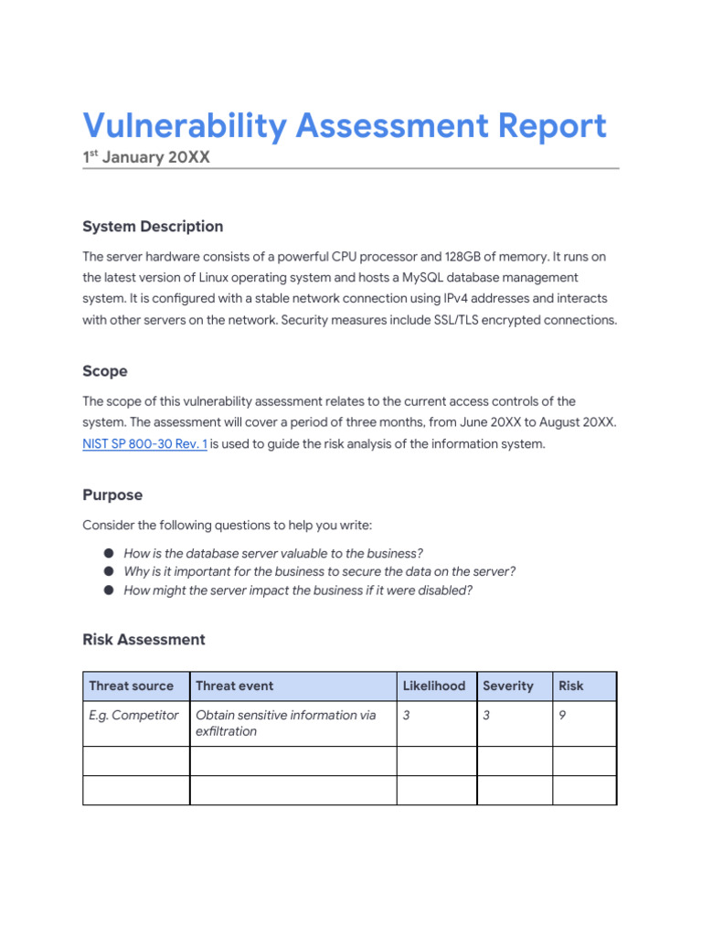 Vulnerability Assessment Report Overview | PDF | Security | Computer ...