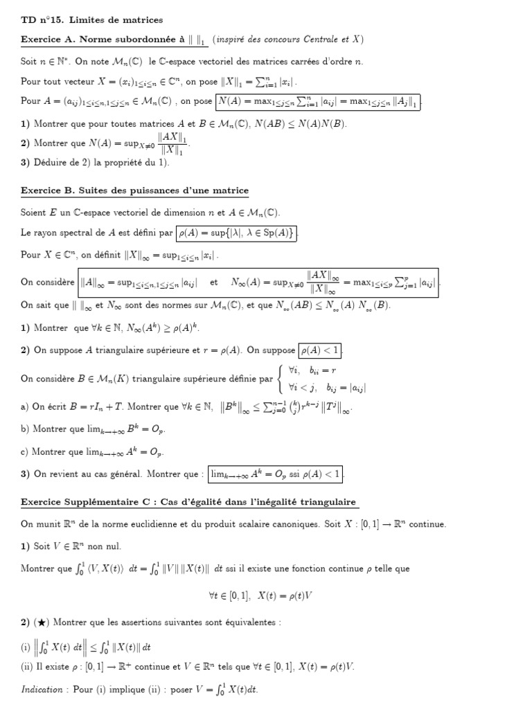 Limites et normes de matrices en C | PDF | Matrice (Mathématiques ...