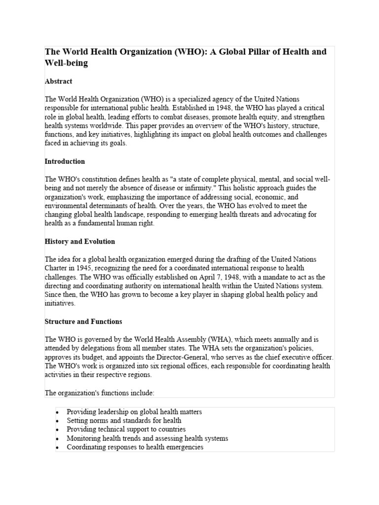 Overview Of Who Structure And Impact Pdf World Health Organization