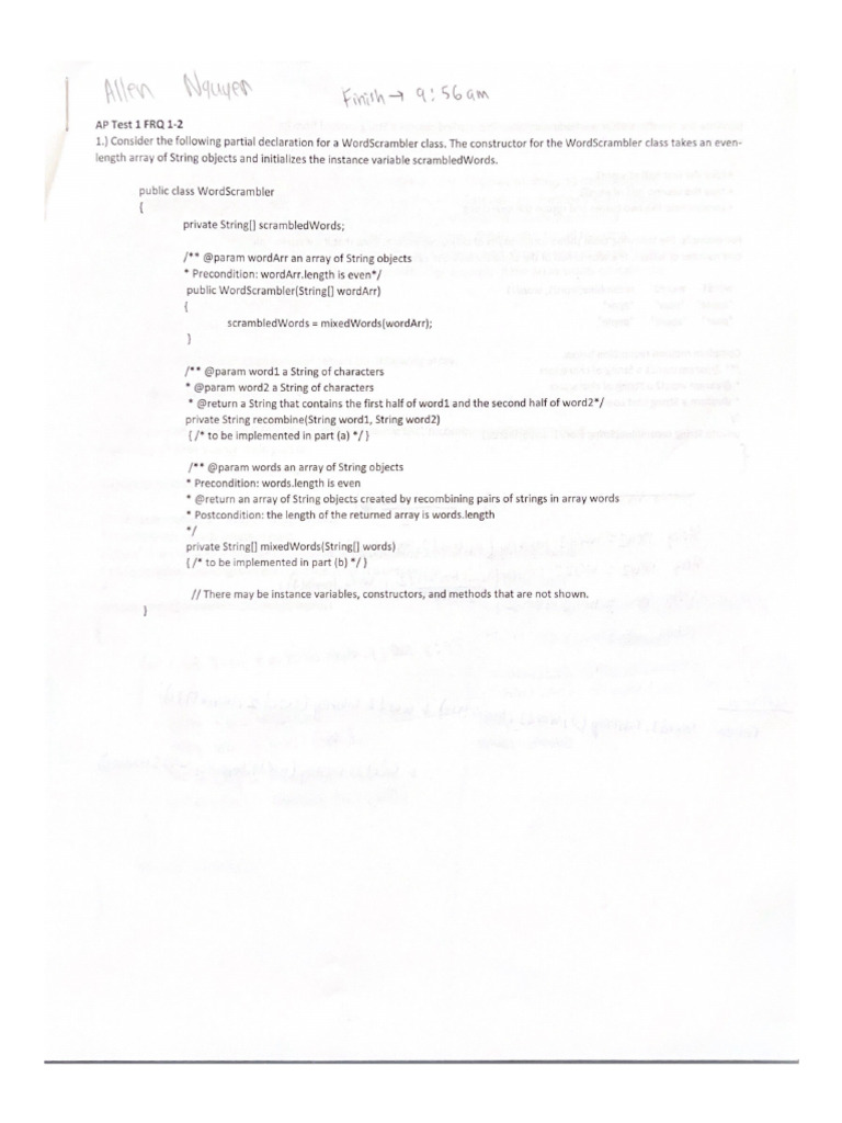 AP Test 1 FRQ 1-2-1 | PDF