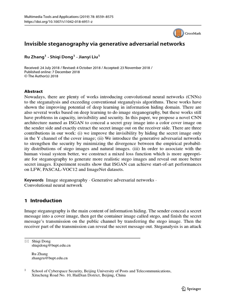 Zhang 2019 Invisible Steganography Via Generat | PDF | Deep Learning ...