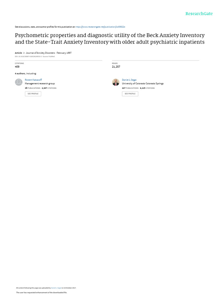 Psychometric Properties and Diagnostic Utility of | PDF | Mental ...