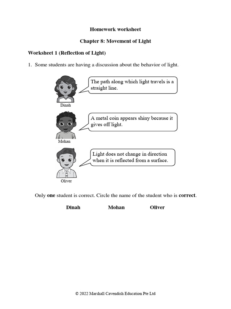 Reflection Of Light Worksheet Pdf