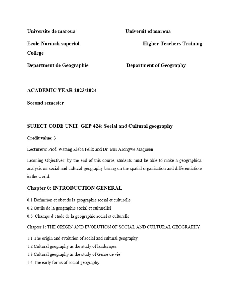 Gep 424 Social and Cultural Geo Course PDF Geography Nonverbal