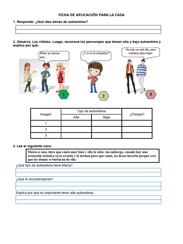Ficha de Autoestima para Niños y Adolescentes | PDF | Autoestima