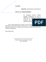 Solicito: Constancia de Matricula Señor (Es) Director de La I.E.P Tomas Marsano