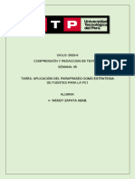 Semana 05tema 01 Tarea Aplicacion Del Parafraseo Como Estrategia de Fuentes para La PC1 COMPRENCION Y REDACCCION