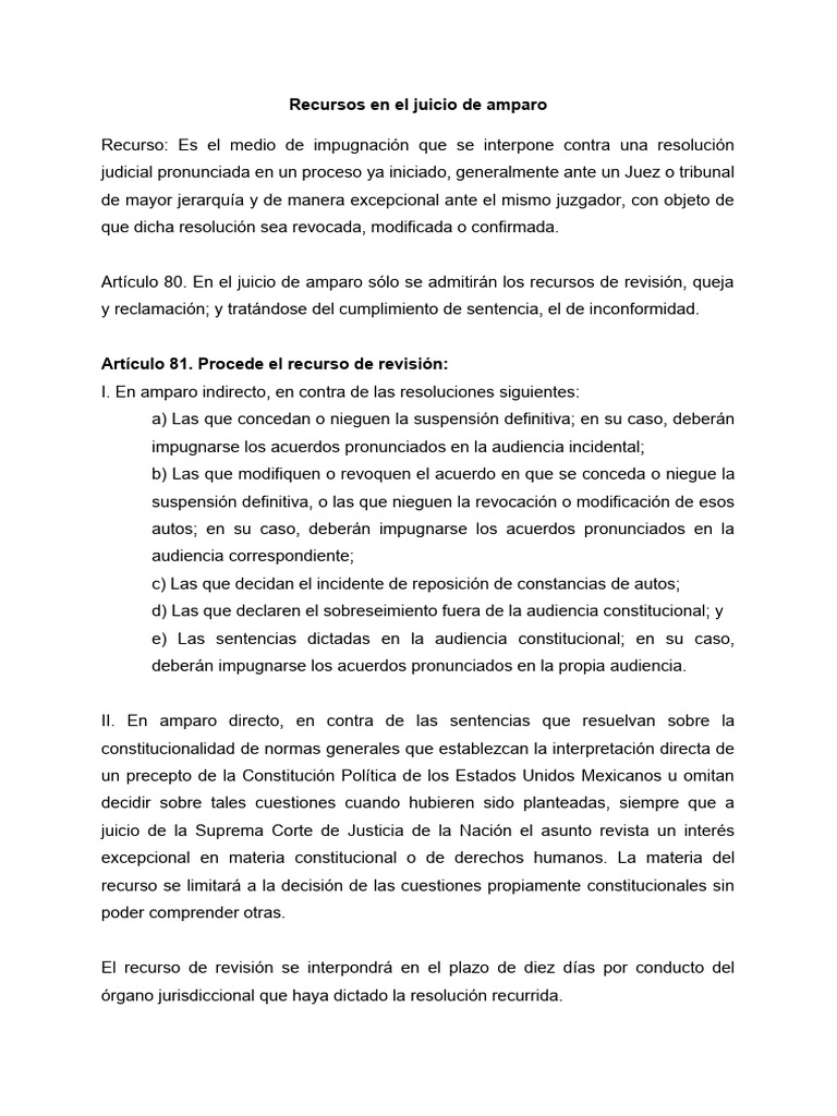 Recursos en el Juicio de Amparo | PDF | Sentencia (ley) | Separación de ...