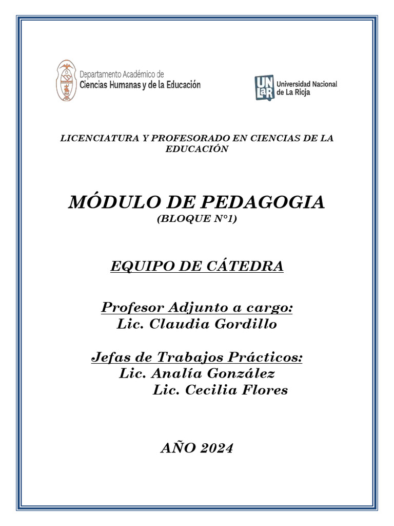 Módulo Pedagogía Unidad N 1 2024 Pdf Pedagogía Maestros
