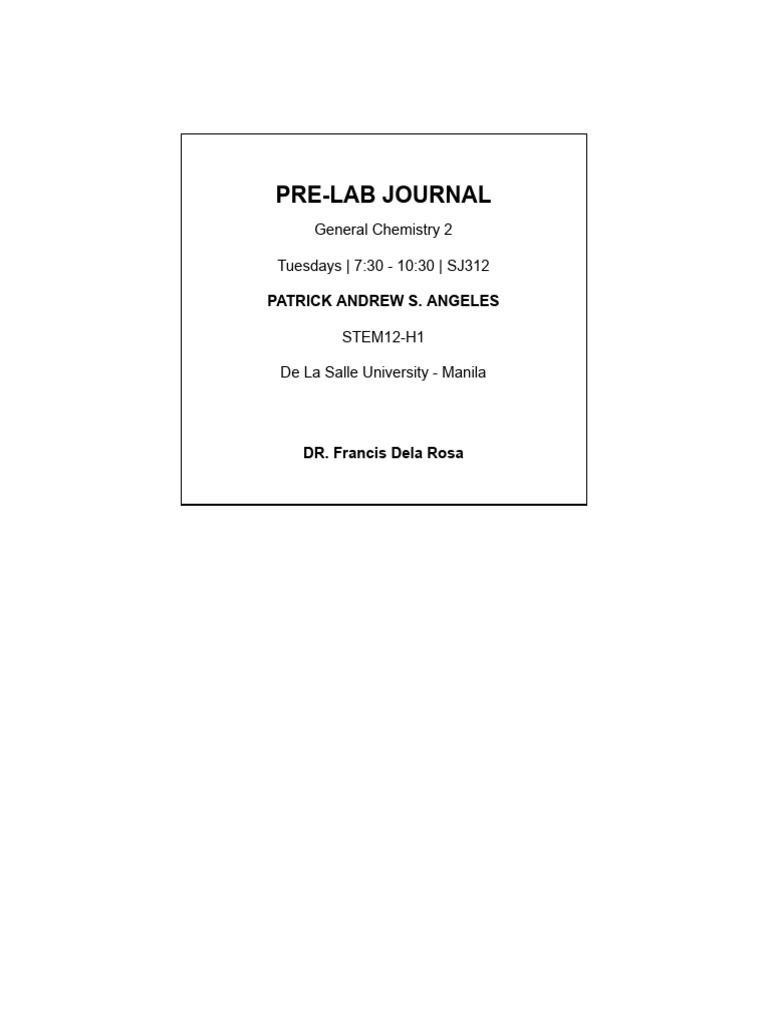 General Chemistry 2 Pre-Lab Journal | PDF