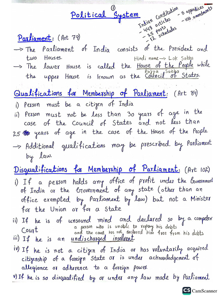 Political System (Lok Sabha and Powers & Functions of President PDF