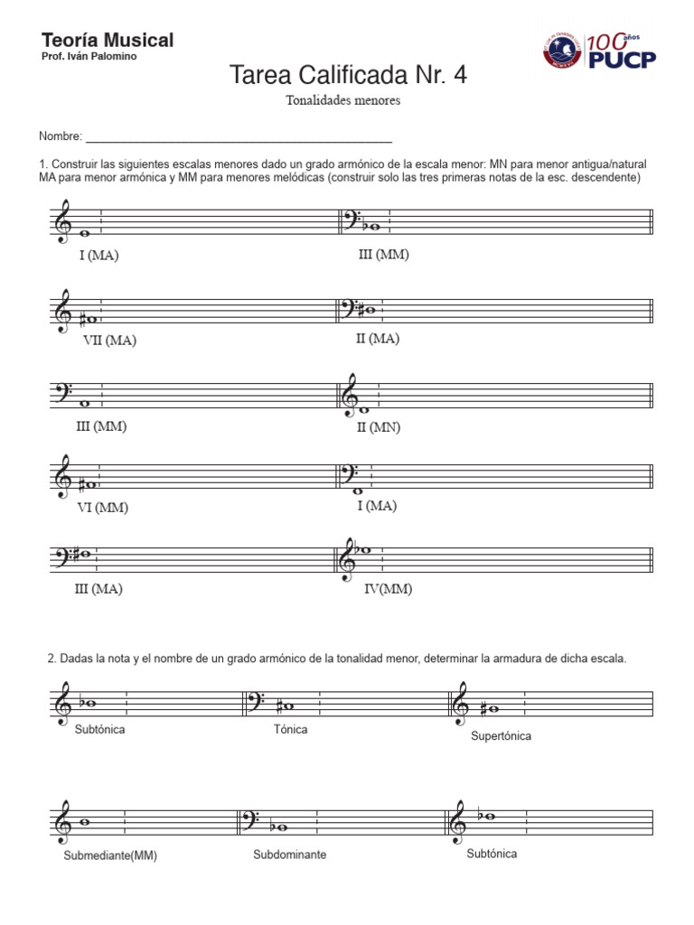 Ejercicios de Escalas Menores TC 4 | PDF | Escala menor | Escala (música)