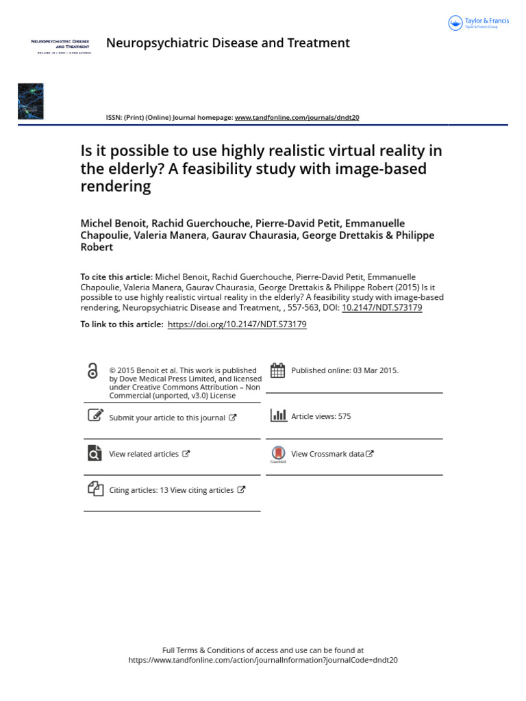 Virtual Reality Feasibility for Elderly | PDF | Virtual Reality | Memory
