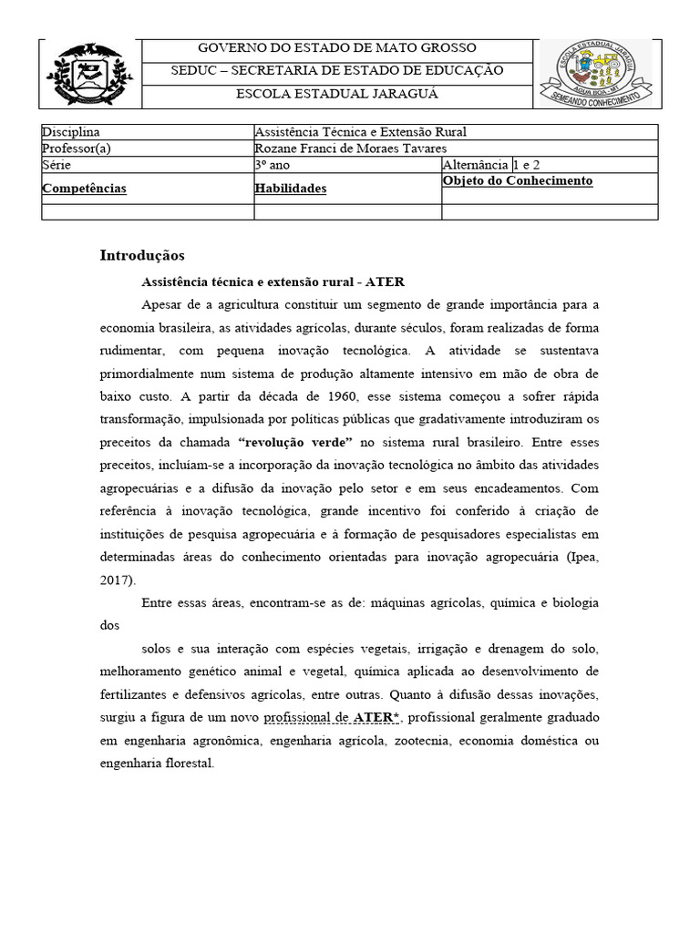 Assistência Técnica e Extensão Rural ATER | PDF | Agricultura