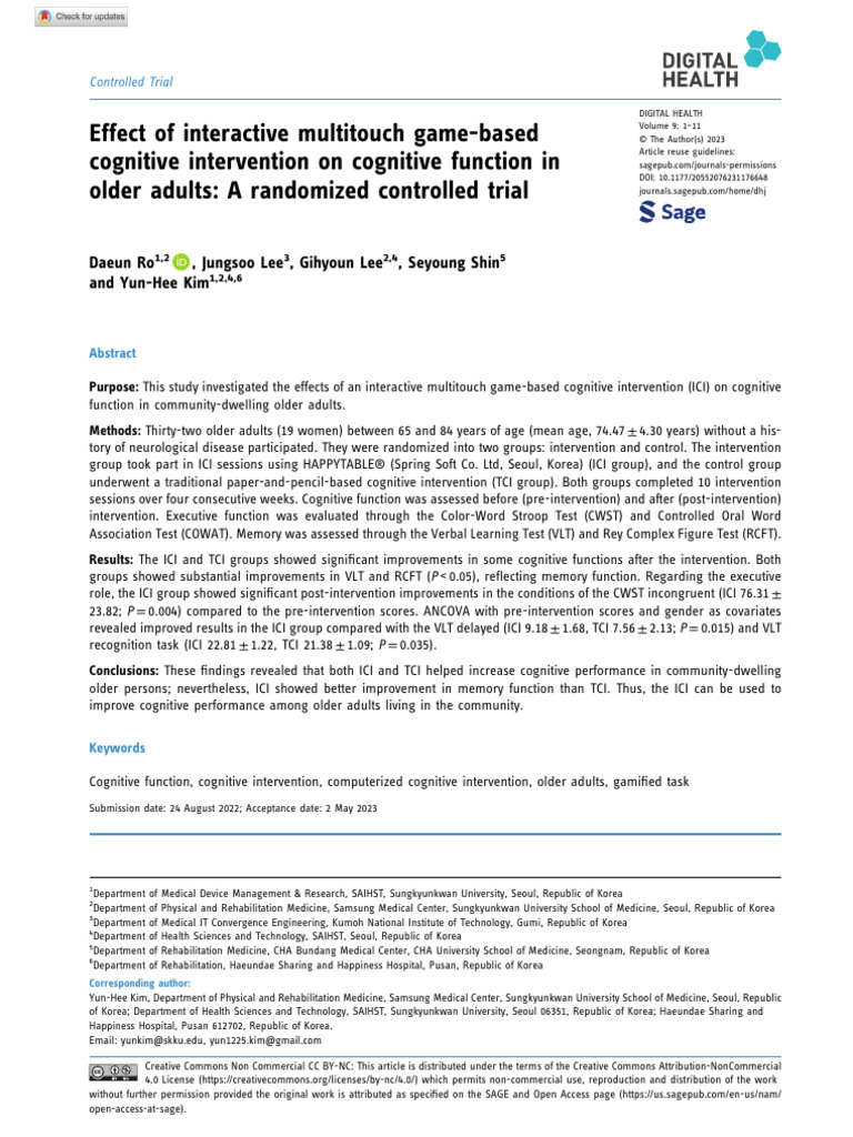Effect of Interactive Multitouch Game-Based Cognitive | PDF | Cognition ...
