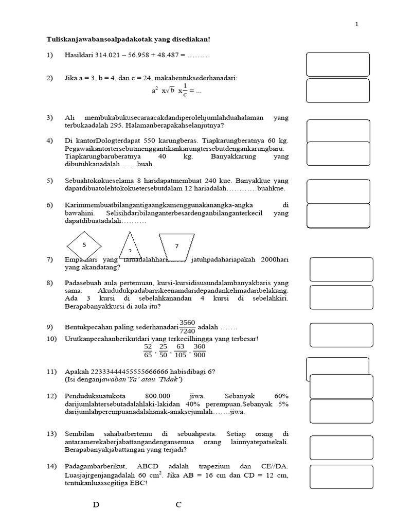 Soal Matematika dan Logika Terlengkap | PDF | Kajian Bahasa Asing ...