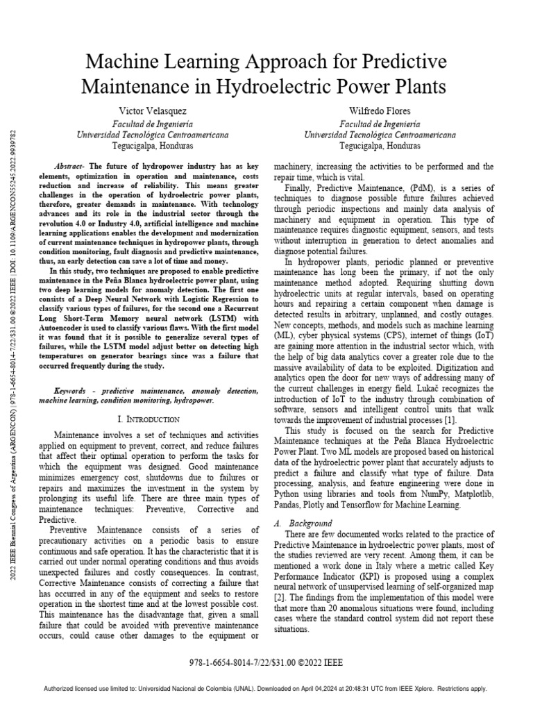 Predictive Maintenance in Hydropower Plants | PDF | Artificial Neural ...