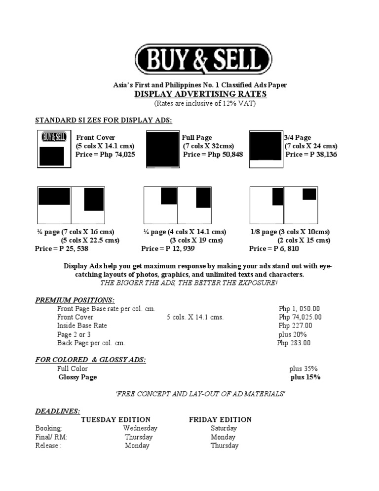 Manila Bulletin Ad Rates Overview | PDF