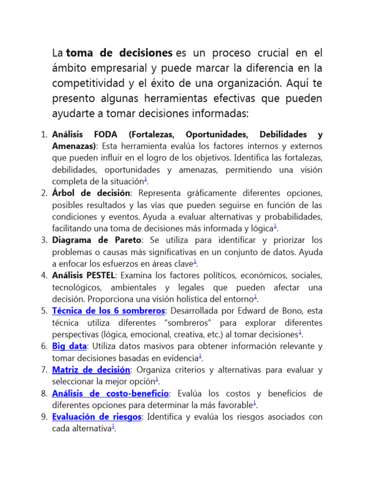 Herramientas para la Toma de Decisiones | PDF | Toma de decisiones ...