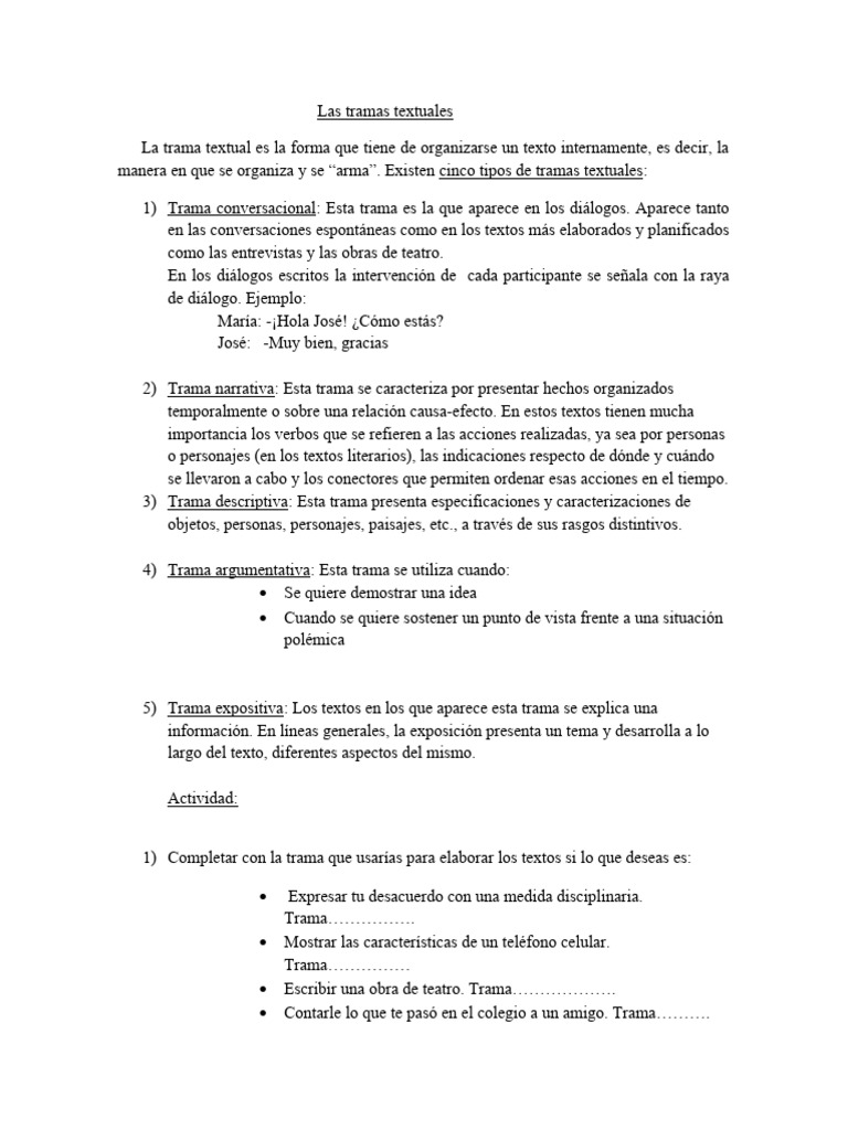 Tipos de Tramas Textuales | PDF | Estudios de idiomas extranjeros ...
