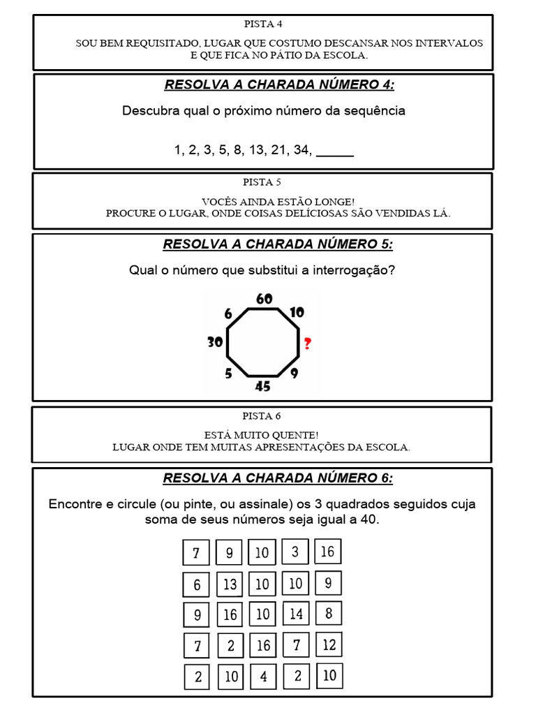 Charadas e Pistas na Escola | PDF | Autoajuda